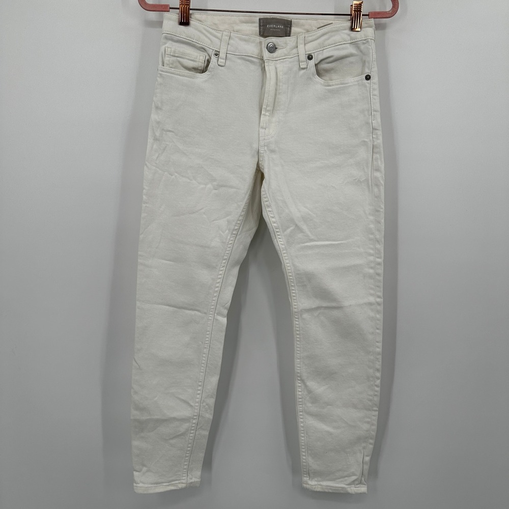 Everlane Mid Rise Skinny Jeans White Stretch Cotton Ankle Size 27 Minimalist